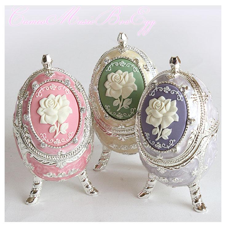 送料無料 カメオ オルゴール 宝石箱 エッグ (ot) ピンク パープル