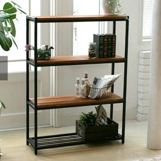 天然木 アイアン 4段 スリムラック 幅86 奥行28 高さ118 棚 ラック