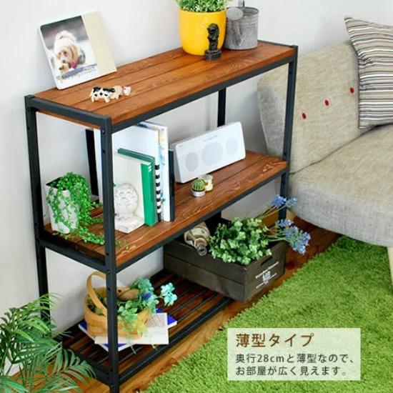天然木 アイアン 3段 スリムラック 幅86 奥行28 高さ81 棚 ラック