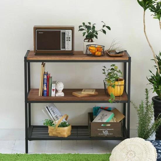 天然木 アイアン 3段ラック 幅86 奥行38 高さ81 棚 ラック シェルフ