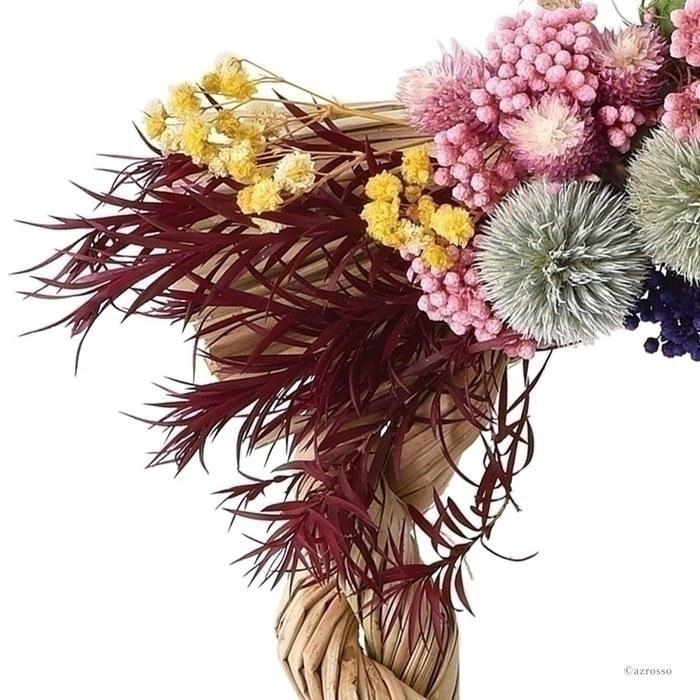 花 しめ縄 ドライフラワー ルリタマ アザミ 緑 白 赤 自然素材