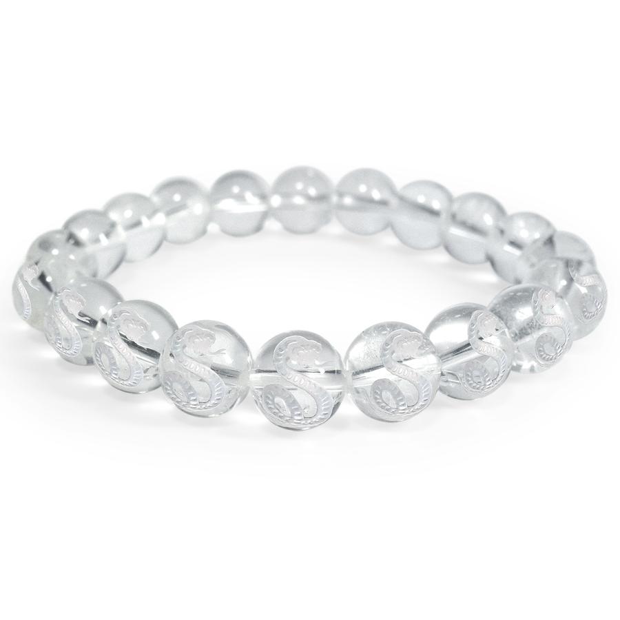 パワーストーン ブレスレット 白蛇 水晶 蛇 10mm(金運 くじ運 健康運