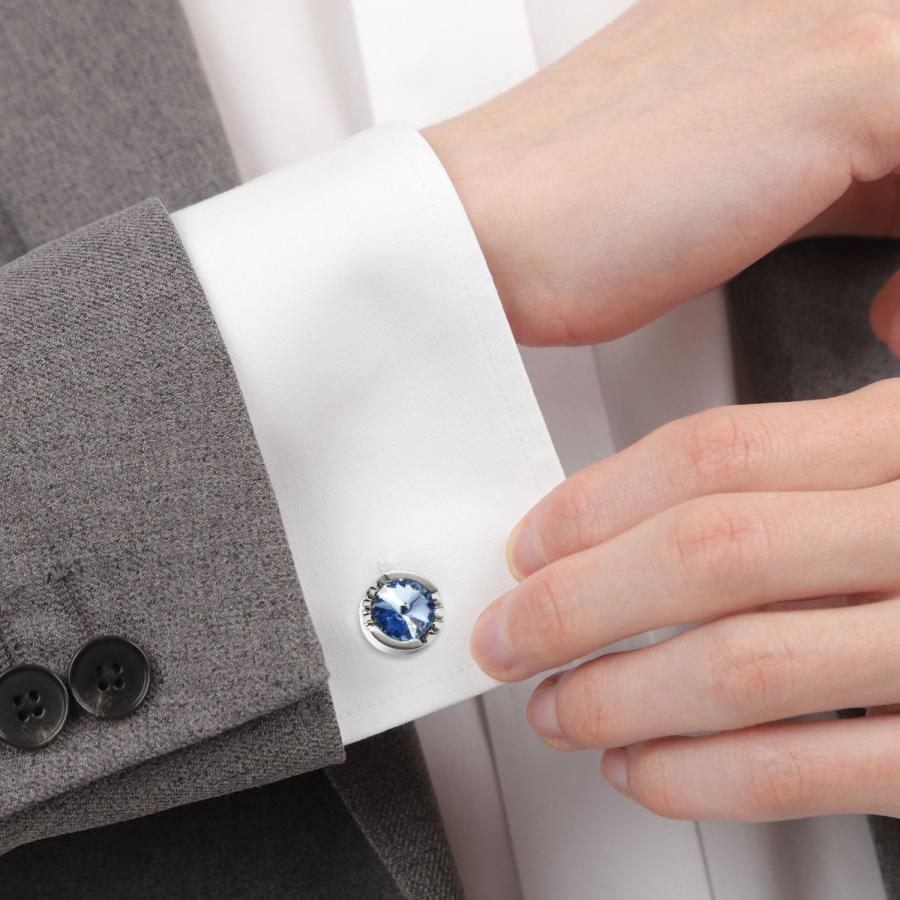 ミラ ショーン カフス ネクタイピン セット ブルー クリスタルガラス