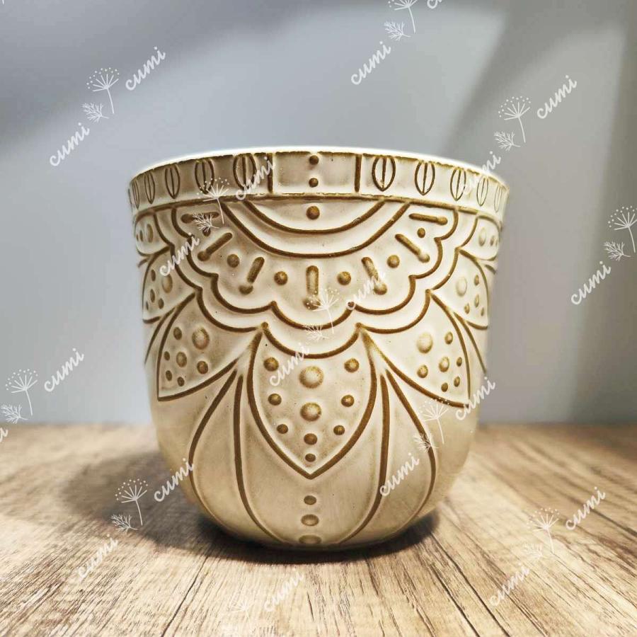 N0148 エジプト 5号 2個セット M&N 浮彫 窯変 植木鉢 室内 陶器鉢 多肉