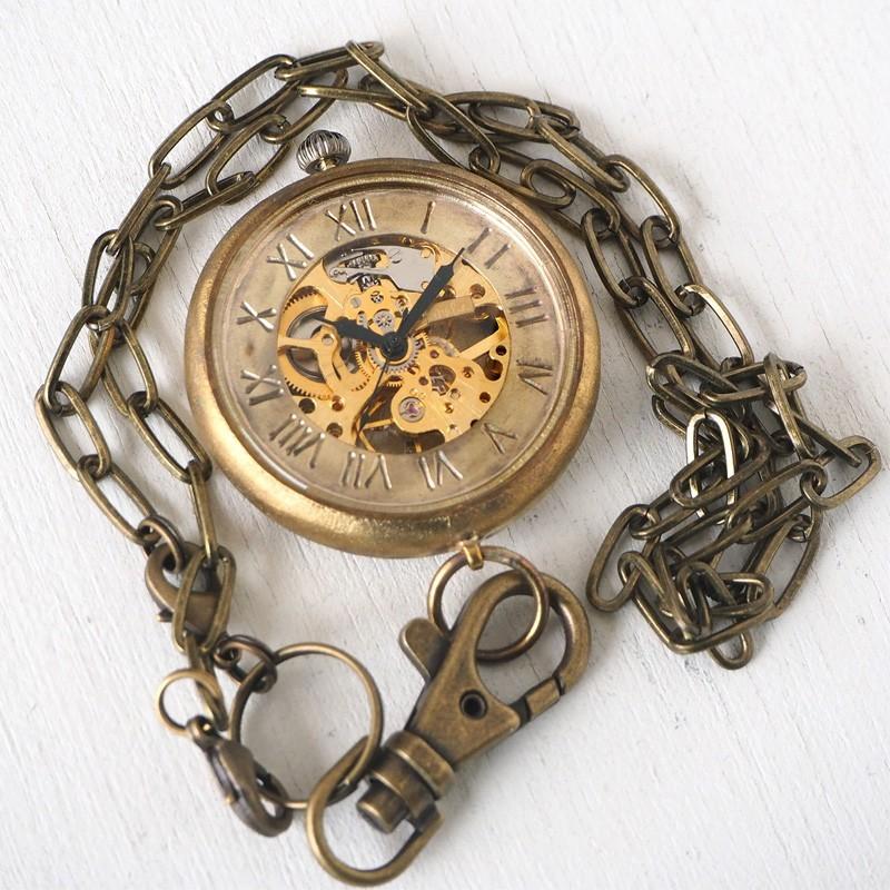 手作り懐中時計 ハンドメイド 渡辺工房 手巻き裏スケルトン ジャンボ