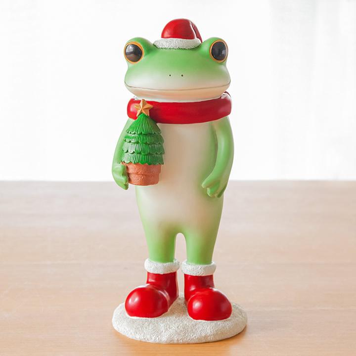 カエルの置物 コポー カエル ガーデン クリスマスツリーを抱えるカエル