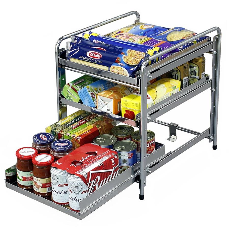 川口工器 シンク下 スライド ラック 棚3段 幅35cm ステンレス棚 日本製