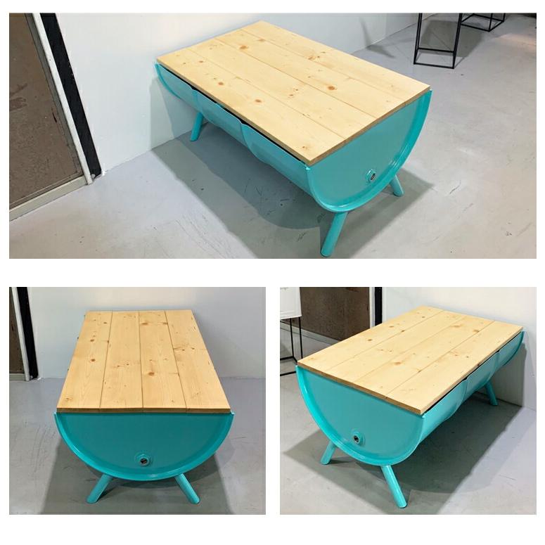 オーダーサイズ可能 天板ウッド仕様 ドラム缶リメイク テーブル