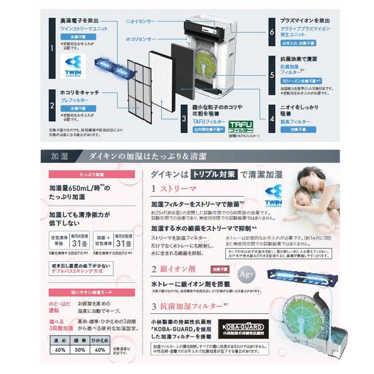 あすつく対応 DAIKIN 加湿 ストリーマ空気清浄機 ACK70X-W ホワイト