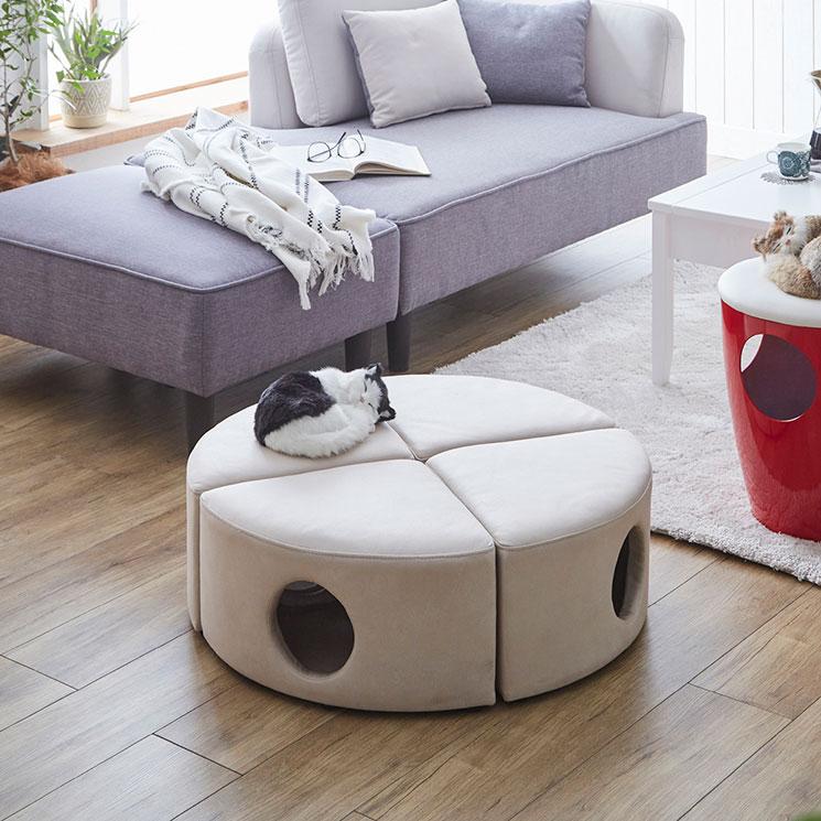 猫 トンネル 座れる スツール 2個セット 椅子 オットマン ベンチ 穴