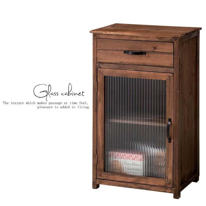 送料無料】木製 ガラスキャビネット ブラウン 扉収納付き・メール便