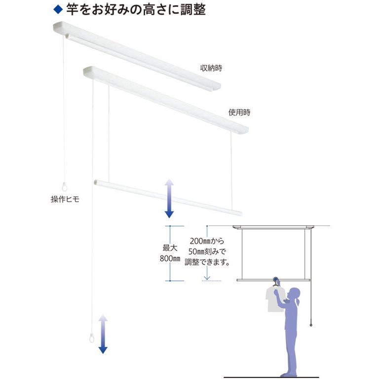 物干し 室内物干し 物干金物 川口技研 ホスクリーン 竿高さ調整式 操作