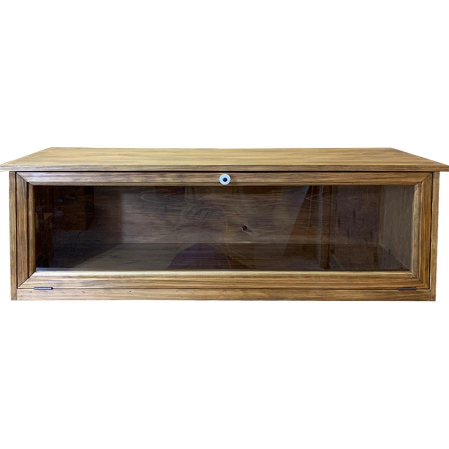 キャビネット 上から開く扉 80x27x26cm アンティークブラウン 横型