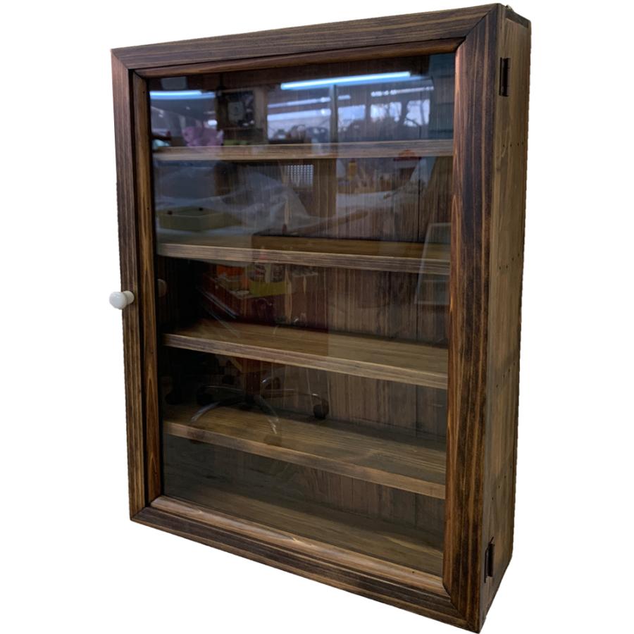 コレクションケース 透明ガラス扉 ダークブラウン 32×10×46cm 棚付き