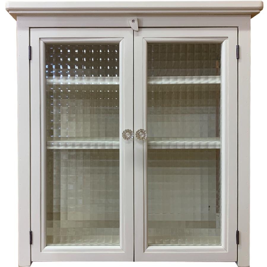 キャビネット チェッカーガラス 側面ガラス アンティークホワイト 48.5