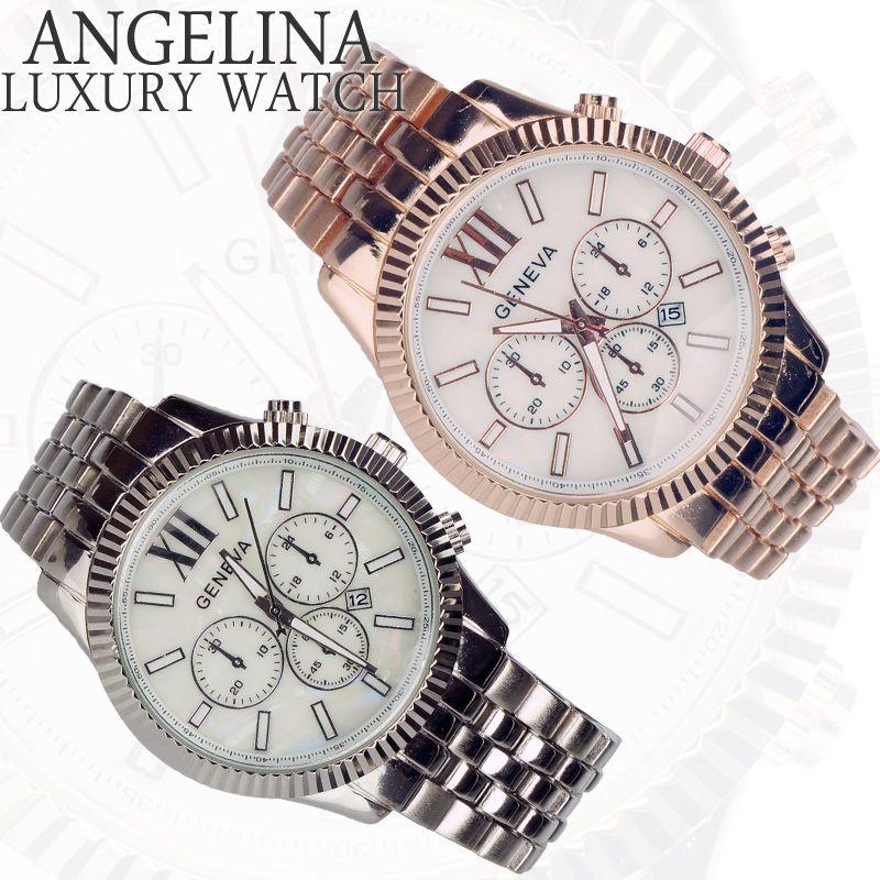 メンズ腕時計 Mens GENEVA スパニエル クロノグラフ メタルウォッチ