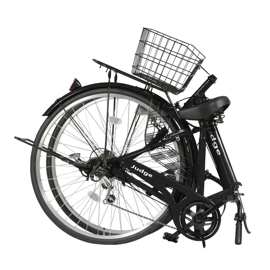 パンクしない 27型 折り畳みシティサイクル 6段変速 LEDオートライト