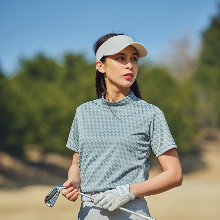 ゴルフウェア モックネックシャツ 半袖 ZHモノグラムシャツ レディース