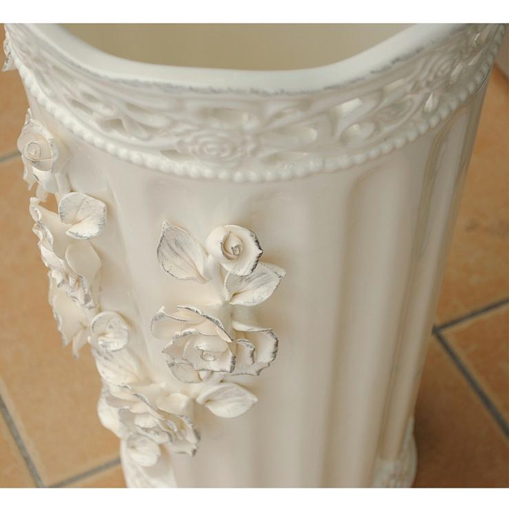 傘立て アンブレラスタンド 筒形 円筒形 陶器 ホワイト 白 薔薇柄 バラ