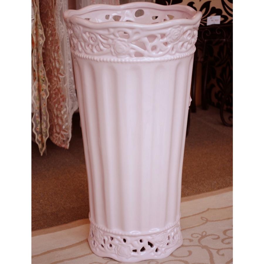 傘立て アンブレラスタンド 筒形 円筒形 陶器 ピンク 桃色 薔薇柄 バラ