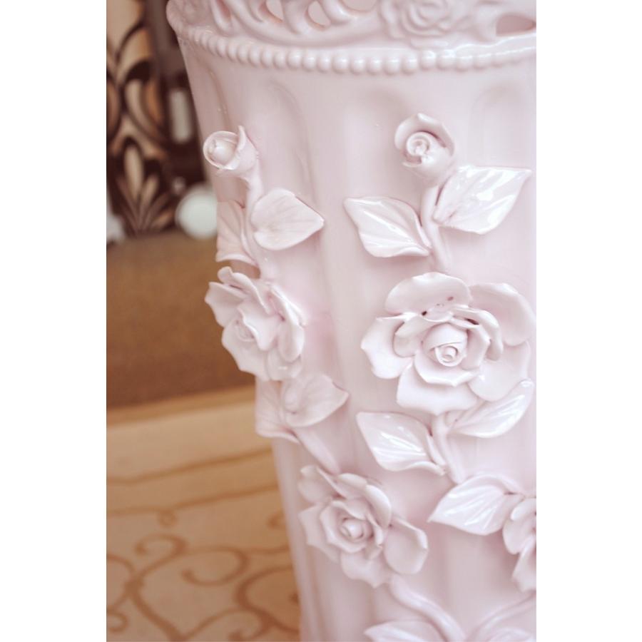 傘立て アンブレラスタンド 筒形 円筒形 陶器 ピンク 桃色 薔薇柄 バラ