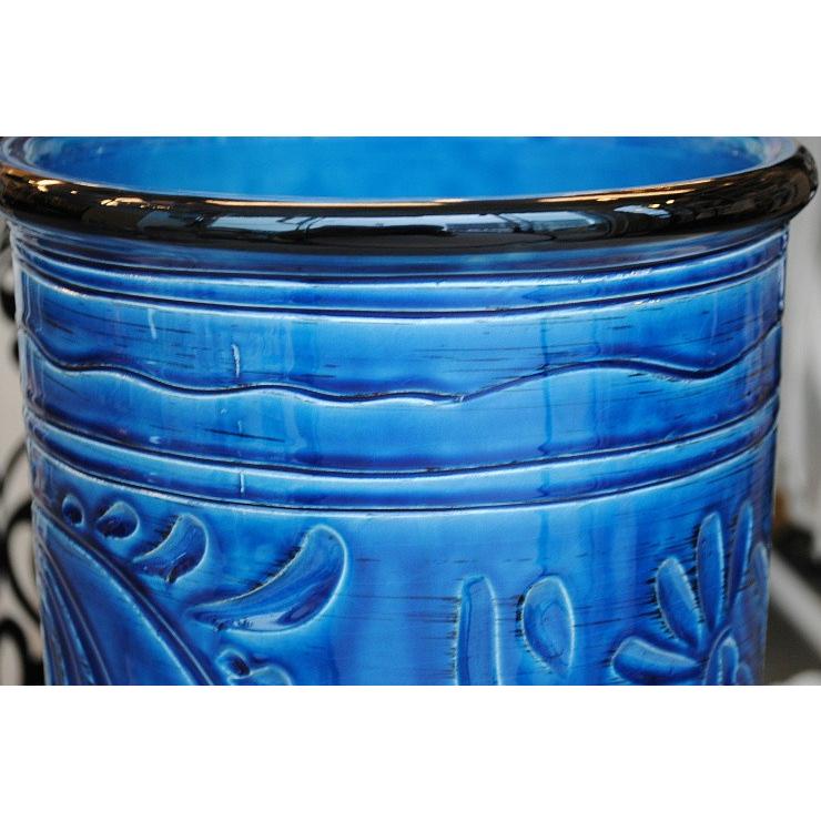 傘立て アンブレラスタンド 筒形 円筒形 陶器 ブルー 青色 花柄