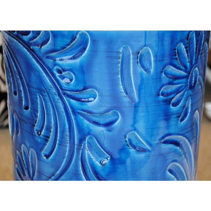 傘立て アンブレラスタンド 筒形 円筒形 陶器 ブルー 青色 花柄