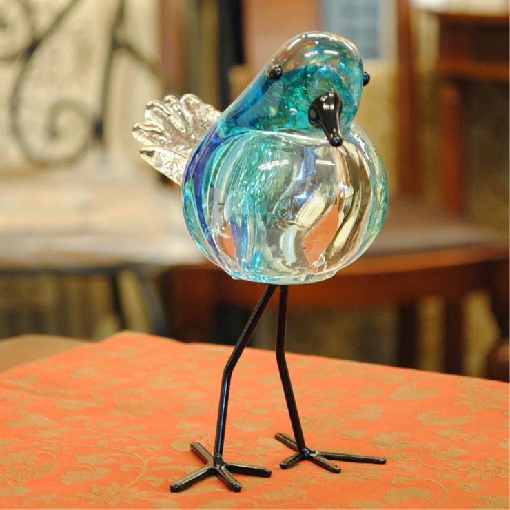 置物 鳥 ガラス置物 オブジェ グラスバード ブルー ガラス かわいい