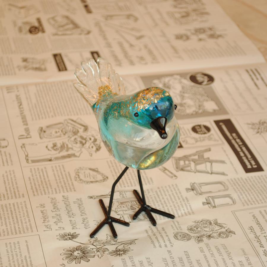 置物 鳥 ガラス置物 オブジェ グラスバード ブルー ガラス かわいい