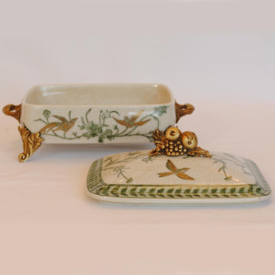 ボックス BOX 蓋付ボックス 陶磁器 真鍮 脚付き小物入れ 蓋付BOX 脚