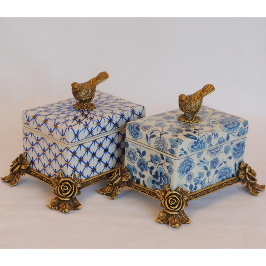 ボックス BOX 陶磁器 真鍮 小物入れ コットンパッドボックス 脚付き