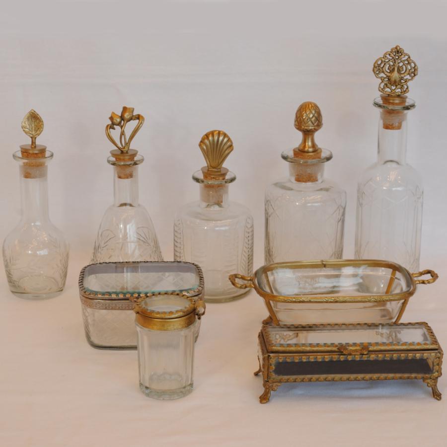 ガラスボトル ガラス瓶 アンティーク風ガラスボトル 切子ガラス瓶 真鍮