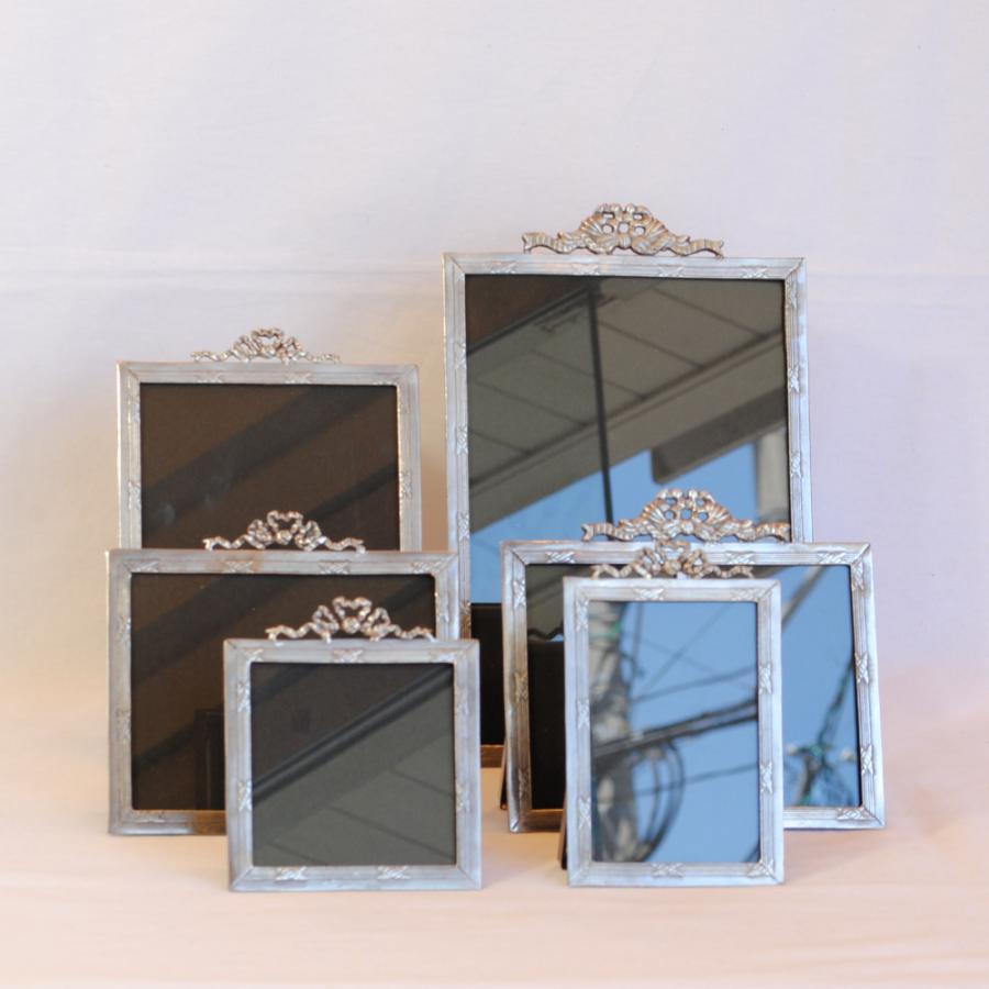 フォトフレーム 縦置き写真立て 真鍮製写真立て アンティークシルバー