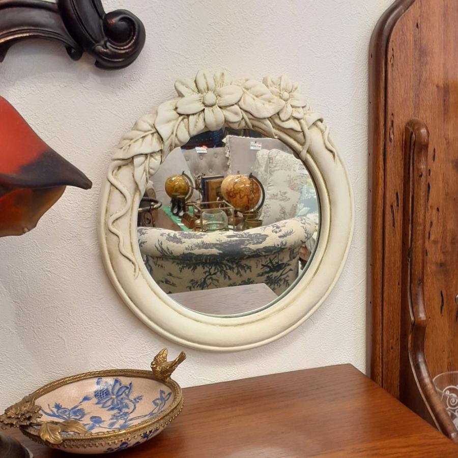 壁掛けミラー フラワーウォールミラー ラウンドミラー 白い壁掛け鏡