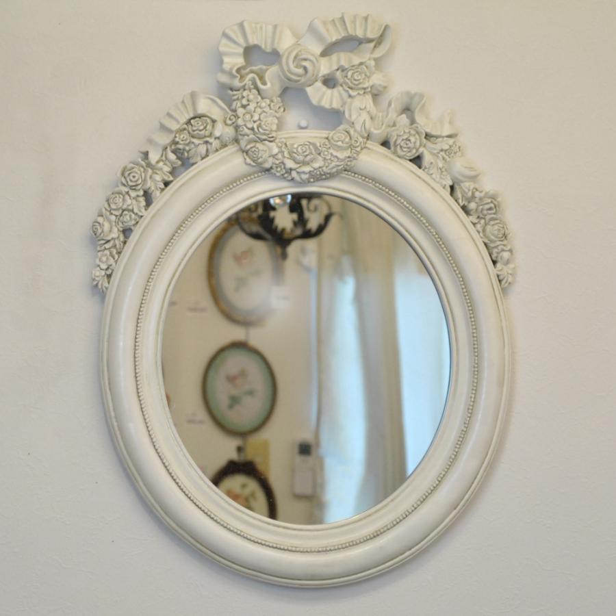 壁掛けミラー ローズリボンウォールミラー リボンバラミラー リボン