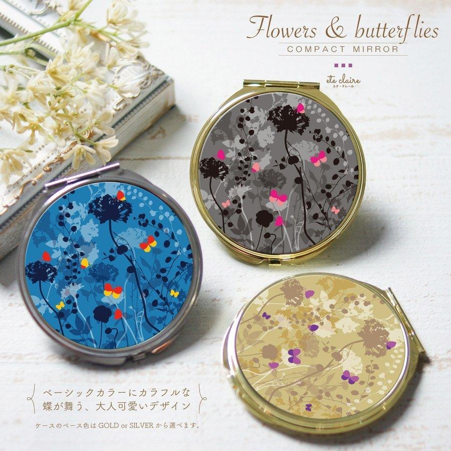 コンパクトミラー 手鏡 ダブルミラー 丸型 拡大鏡 スクエア 花柄