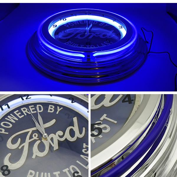 フォード ネオンクロック ホワイト ブルー FORD ロゴ ネオン NEON