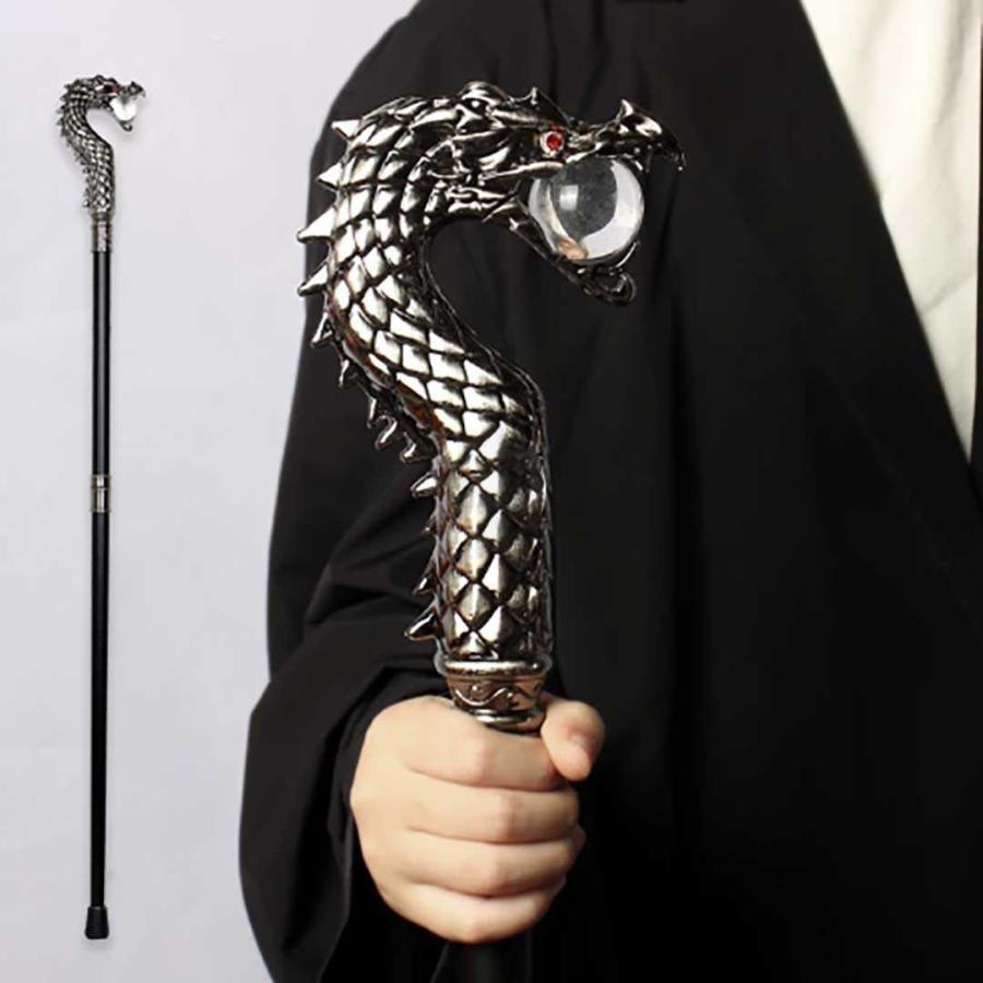 杖 龍 水晶を咥える龍 シルバー ステッキ ドラゴン つえ おしゃれ 高級