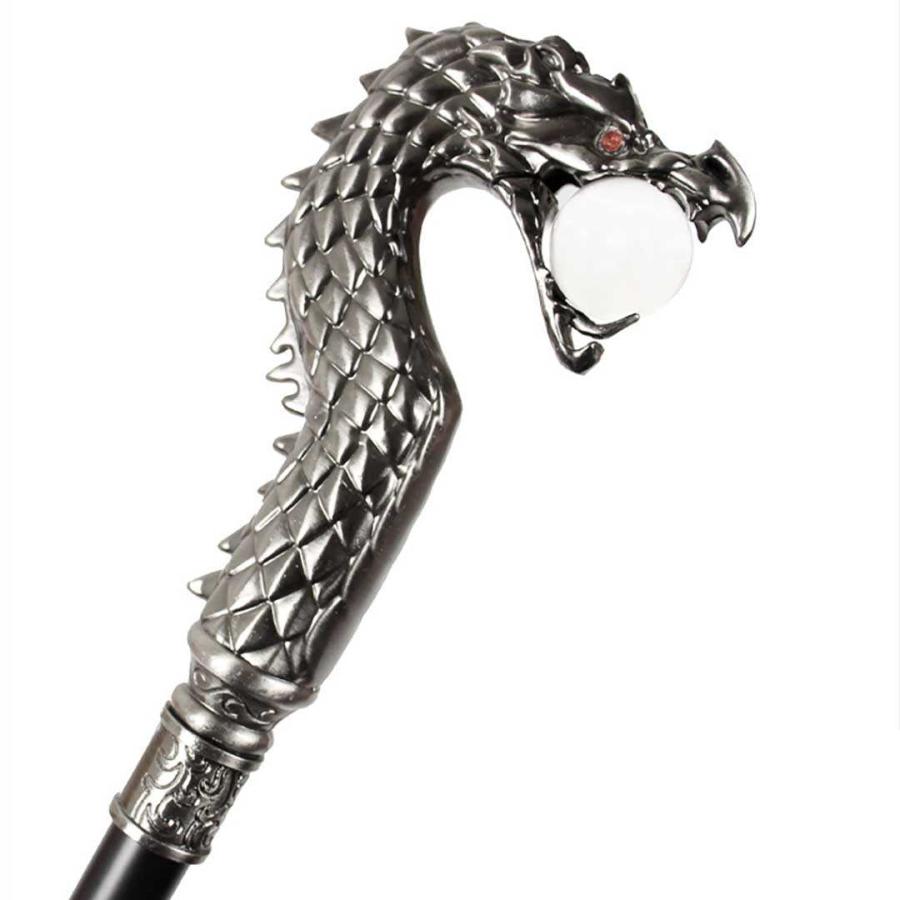 杖 龍 水晶を咥える龍 シルバー ステッキ ドラゴン つえ おしゃれ 高級