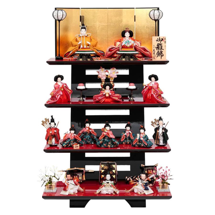 雛人形 久月 ひな人形 四段飾り 棚式四段飾り 十五人飾り 光園作 正絹