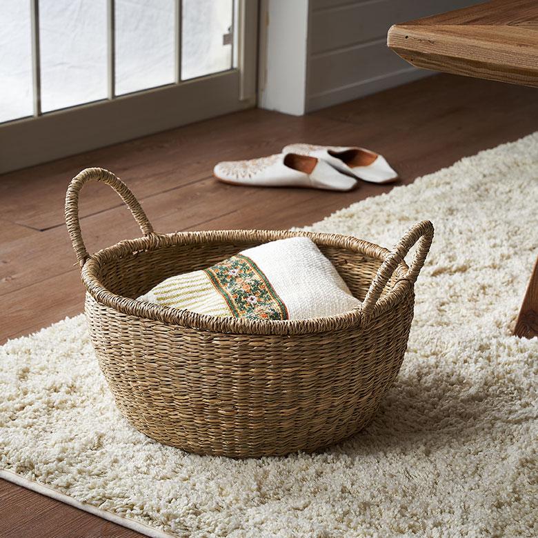 かご バスケット 持ち手 付き シーグラス S M L 3個セット ナチュラル