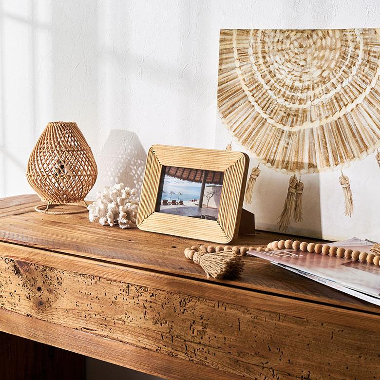 フォト フレーム 写真 立て ラタン製 天然素材 L判 ポストカードサイズ