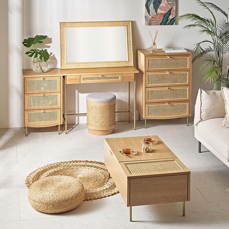 ラタン チェスト 木製 幅45cm 収納 3段 ウォールナット 収納棚