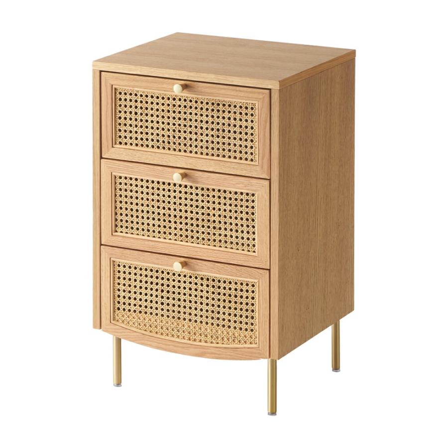 ラタン チェスト 木製 幅45cm 収納 3段 ウォールナット 収納棚