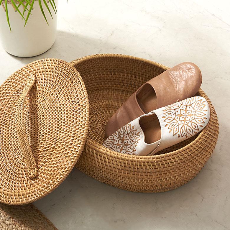 浅型 バスケット 蓋つき ラタンバスケット 小物入れ 蓋付き 自然素材