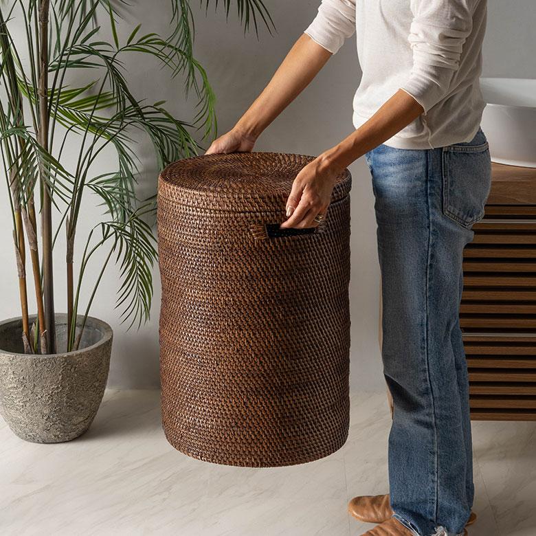ランドリーバスケット ラタン ふた付き おしゃれ アタ バスケット 大