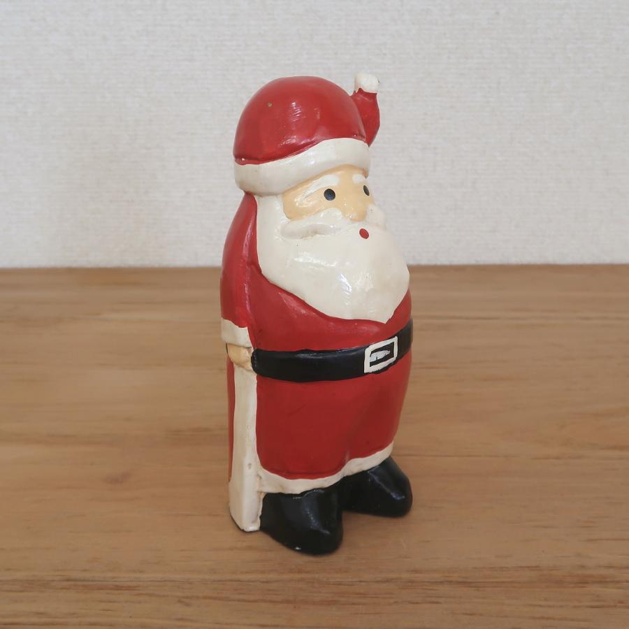 サンタクロースの木彫りオブジェ 20cm アンティーク調 X'mas 飾り