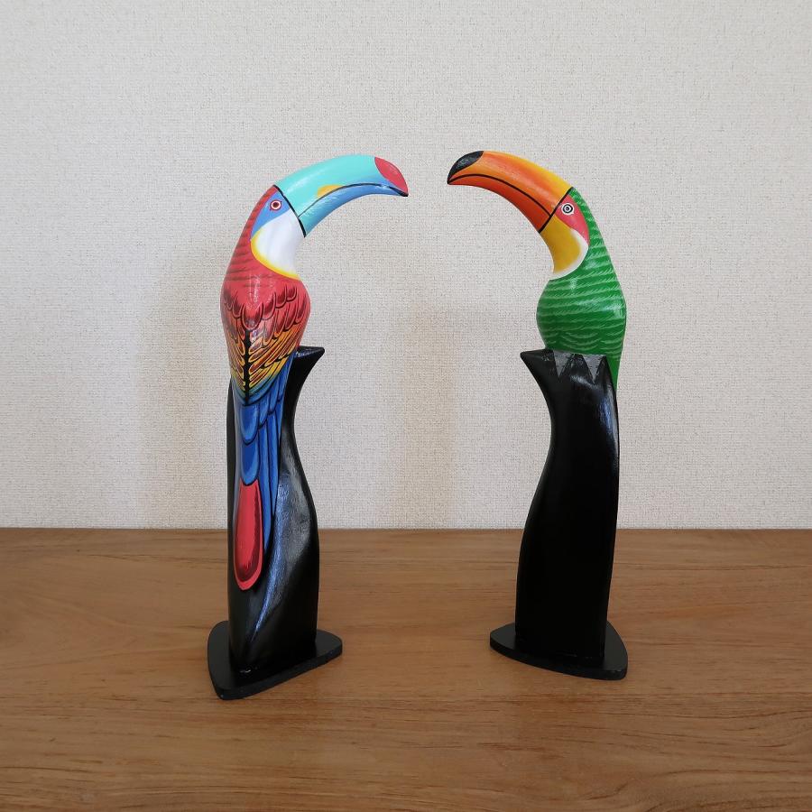 オオハシの木彫り 45cm グリーン カラフル リゾートインテリア バード