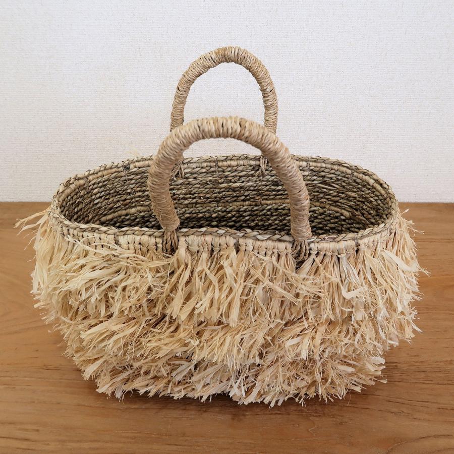 フサフサバッグ ラフィア＆シーグラス リゾート 35X13X22 【手提げかご