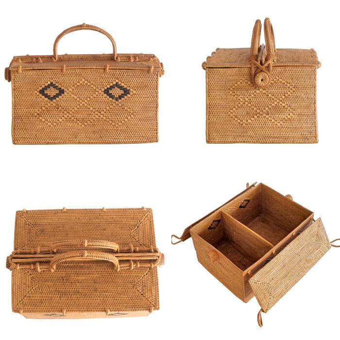 アタ 手編み バスケット ピクニックバスケット《幅36cm×奥行25cm×高さ